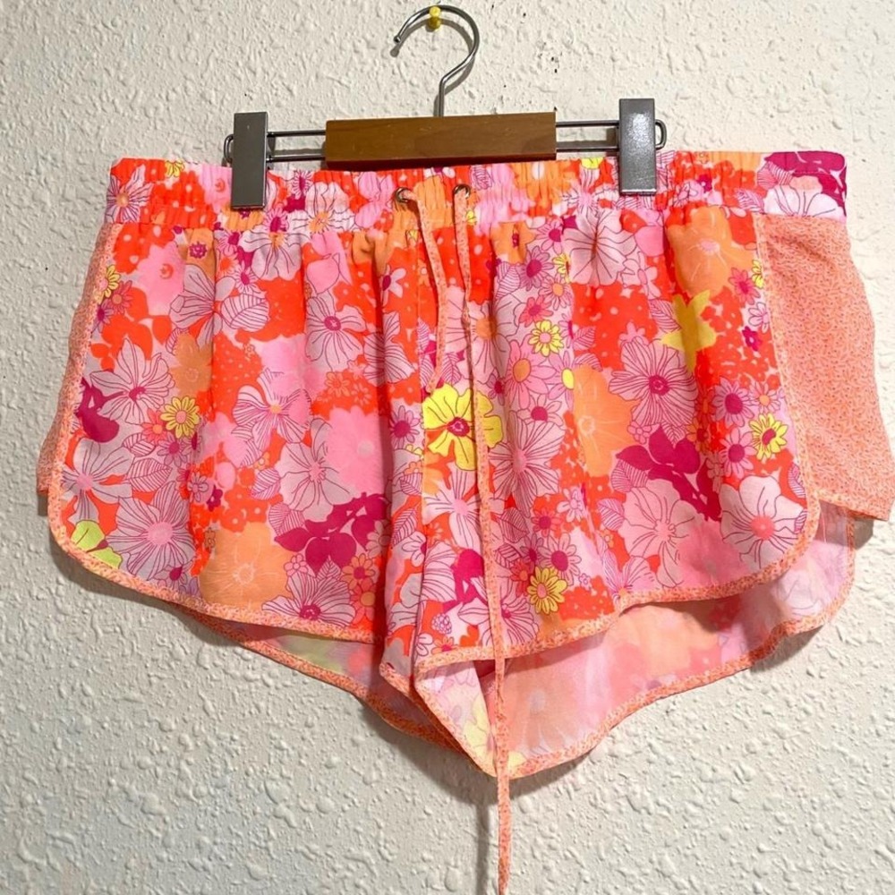 Victoria's Secret Floral Pajama Shorts Neon Pink Orange Mesh Trim Large sexy